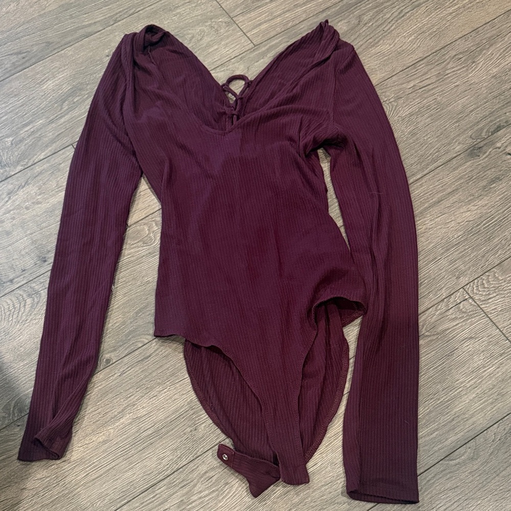 Forever 21 Deep Burgundy Long Sleeve Bodysuit